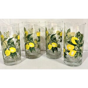 Vintage Set Of 4 Crisa Glassware Royal Norfolk Lemon Tree Tumblers 1970s 16 Oz